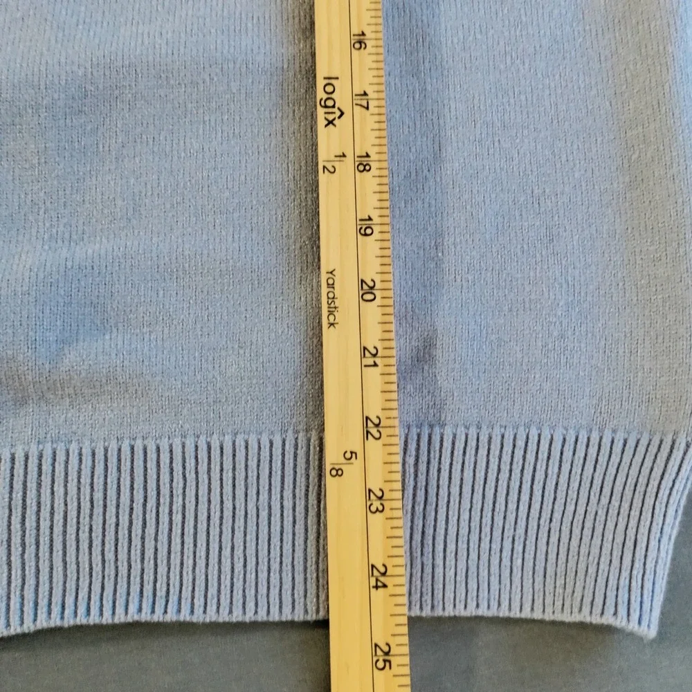 BTFBM‎ Women M 1/4 Button Blue Ruffle Neck & Cuff Knit Preppy Casual Sweater Y2K